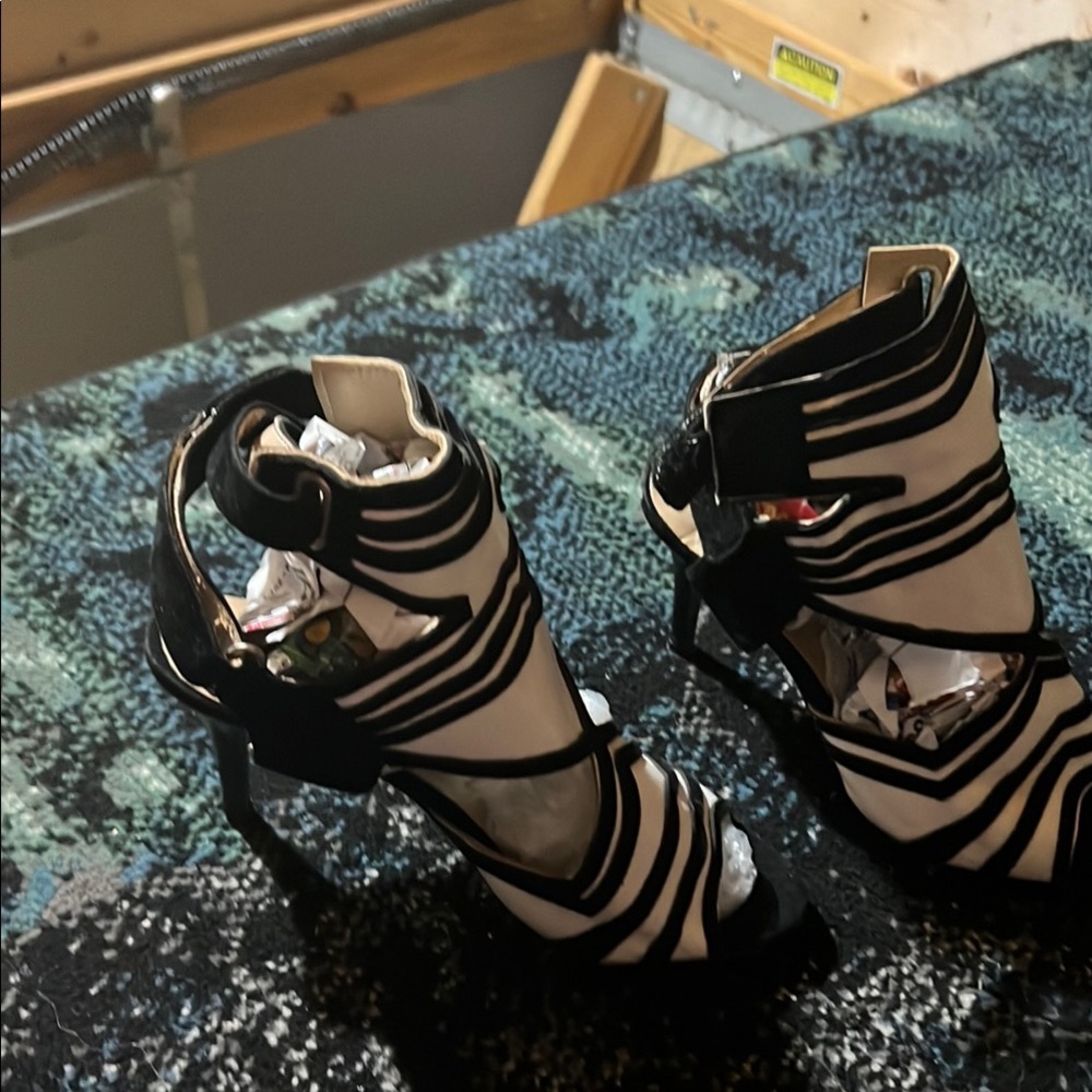 Elegant Black and White Striped Women's Heels